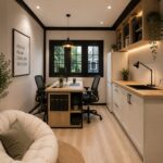 Ilustračné zobrazenie: Nano 19 Office Luxury – príklad interiéru s pracoviskom a kuchynkou