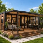 Ilustračné zobrazenie: Nano 19 Office Luxury Plus – drevodekor a krytá terasa so zábradlím