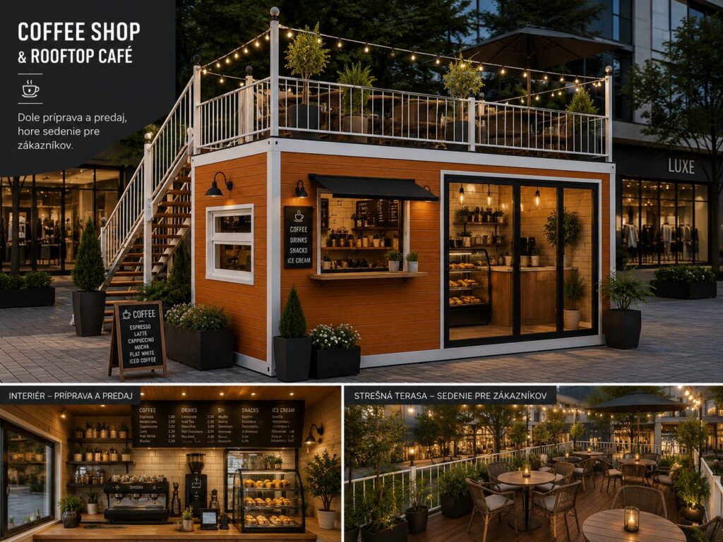 Ilustračné zobrazenie: Expand Shop – koncept kaviarne so strešnou terasou